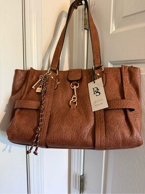 DS Brown Faux Leather Tote Bag with Charm Price is Firm
